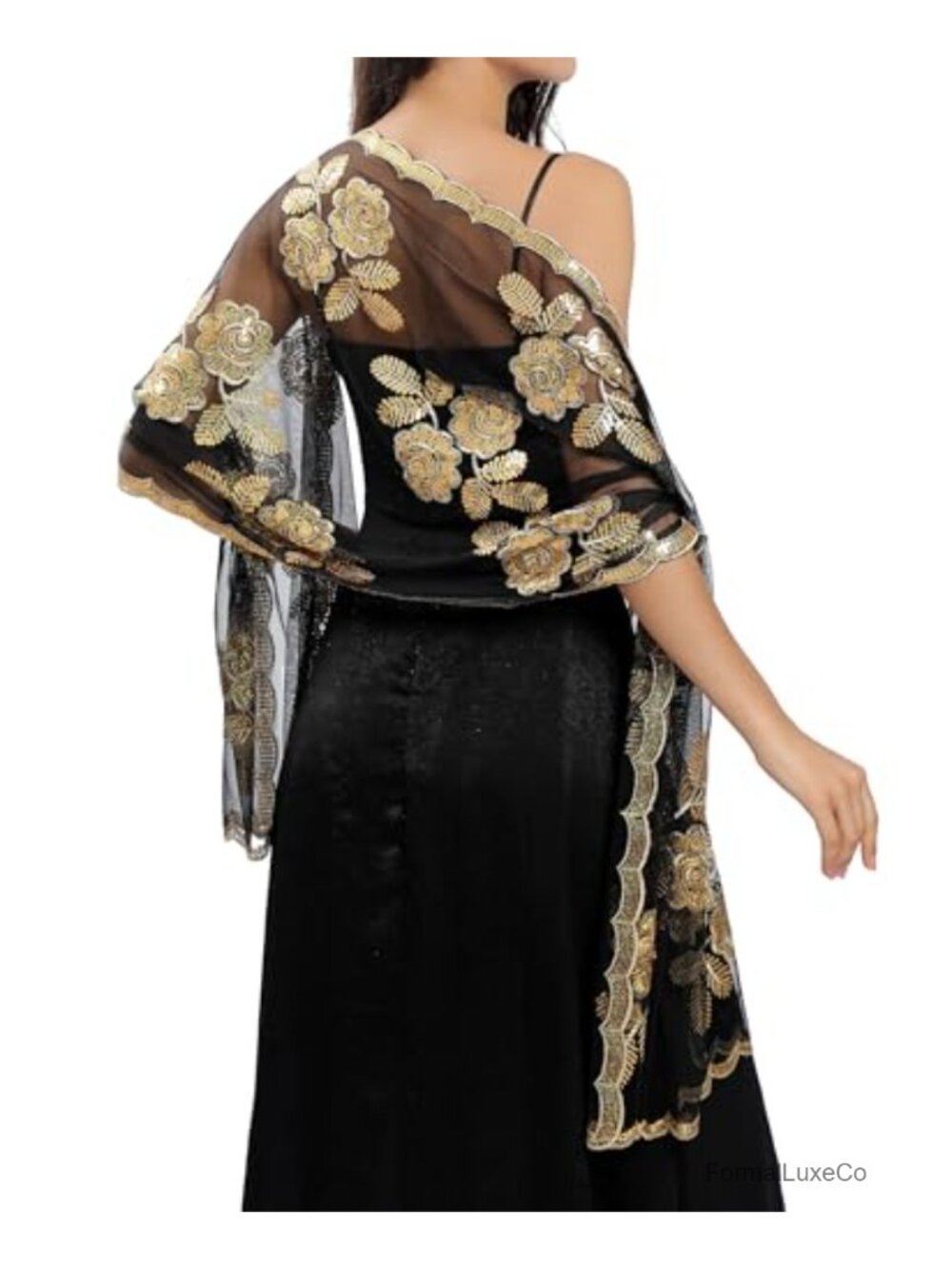 Embroidered Lace Sequin Floral Chiffon Shawl Wrap Formal Evening Wedding